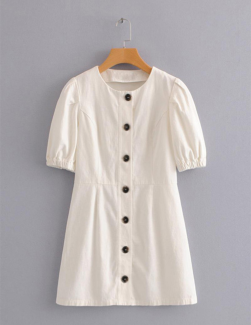 Fashion White Round Neckline Design Dress