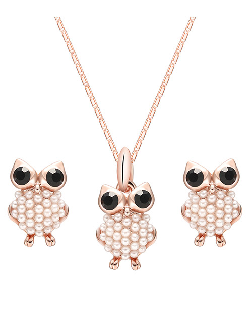 Fashion Rose Gold Owl Shape Decorated Jewelry Sets