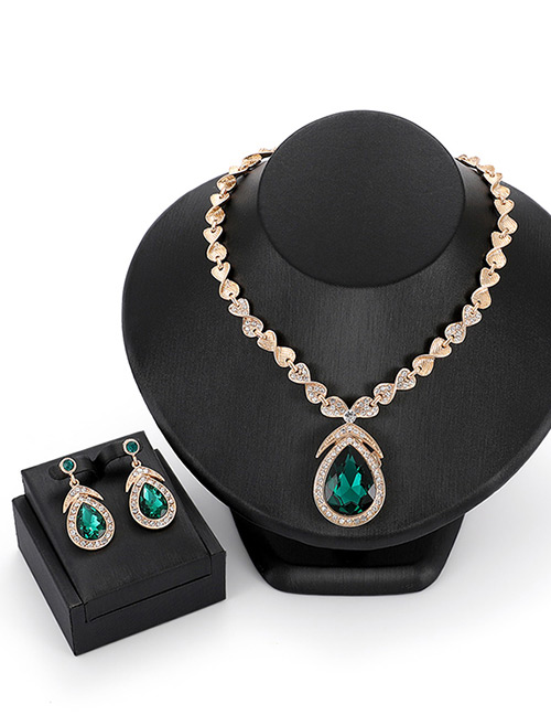 Fashion Green Waterdrop Shape Decorated Jewelry Sets