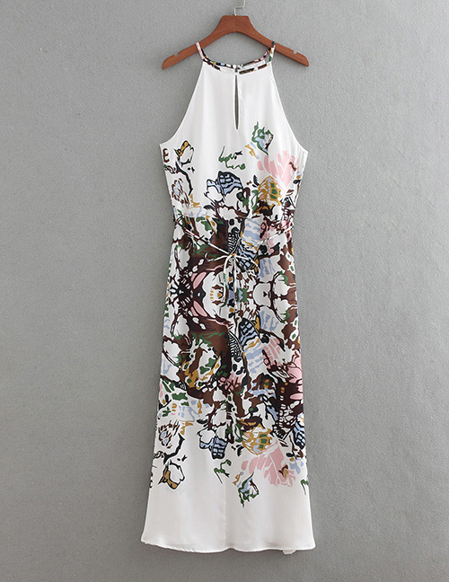 Fashion White Off-the-shoulder Design Flower Pattern Dress