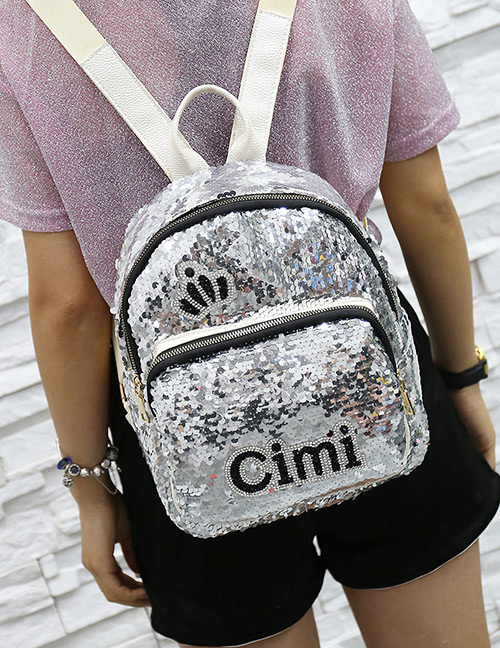 Fashion Silver Color Letter Pattern Decorated Backpack