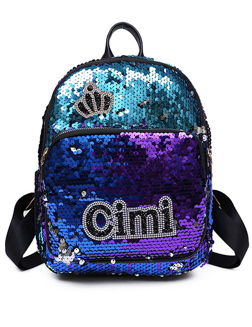 Fashion Blue Crown Pattern Decorated Backpack