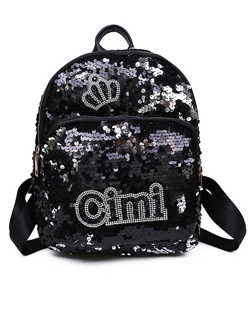 Fashion Black Crown Pattern Decorated Backpack