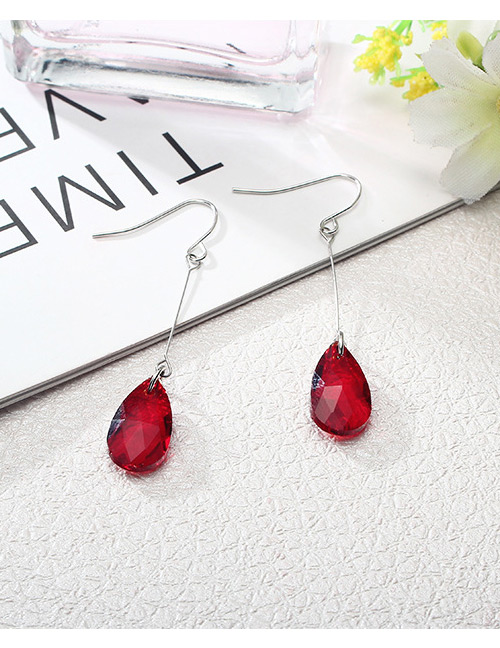 Fashion Red+silver Color Water Drop Shape Decorated Earrings