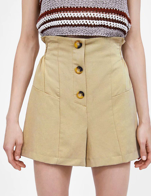 Fashion Khaki Button Decorated Shorts