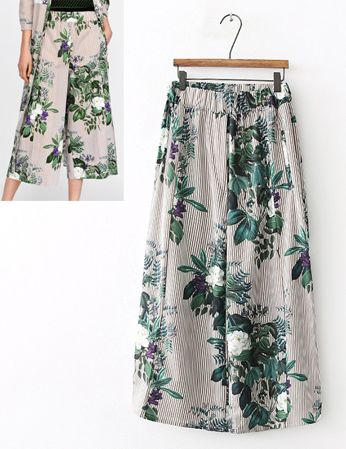 Fashion Multi-color Flower Pattern Decorated Trousers
