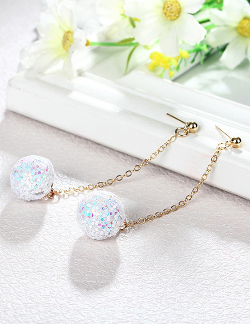 fashion White Ball Shape Decorated Paillette Earrings