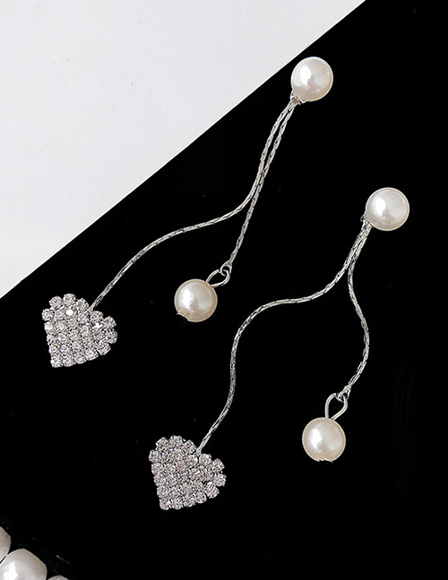 fashion Silver Color+white Pearl Decorated Heart Shape Earrings