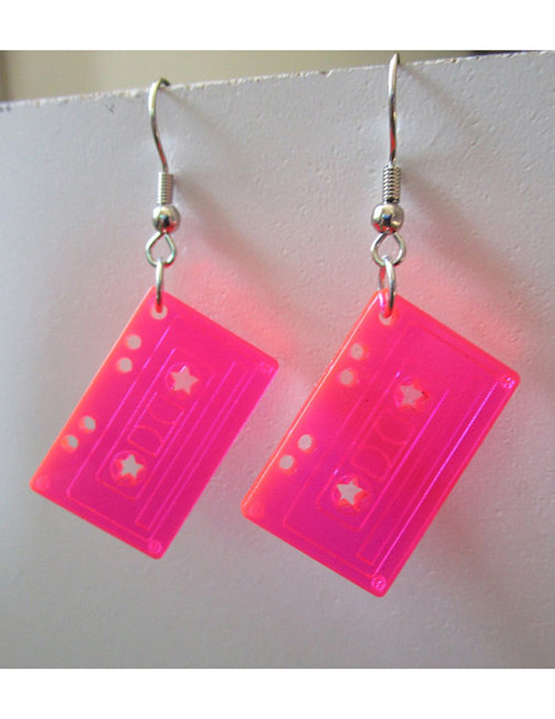 Sweet Plum Red Magnetic Tape Shape Decorated Earrings