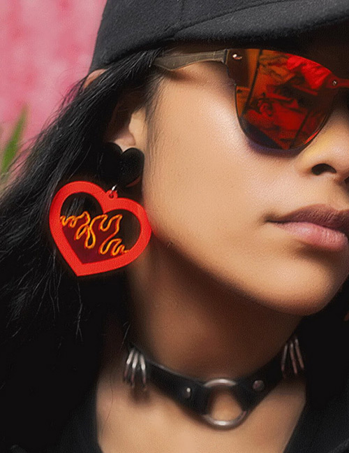 Fashion Red+black Heart Shape Decorated Earrings