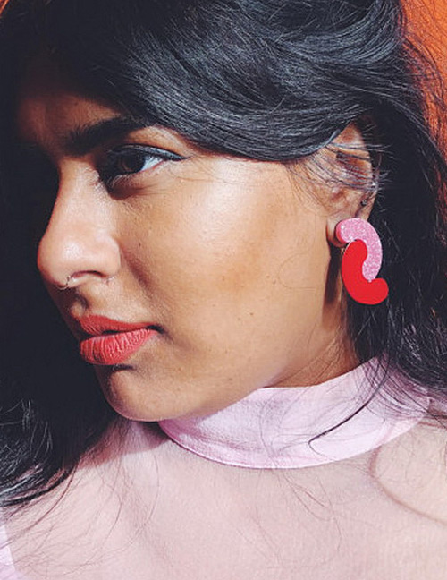 Simple Red+pink Semicircular Shape Decorated Earrings