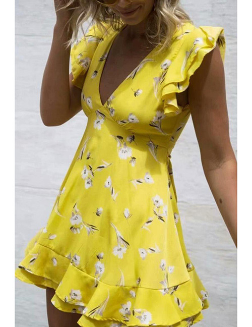 Fashion Yellow V Neckline Design Dress