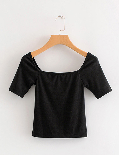 Fashion Black Pure Color Decorated Shirt