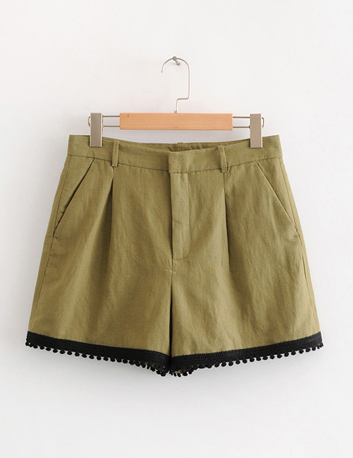 Fashion Olive Green Pure Color Decorated Shorts