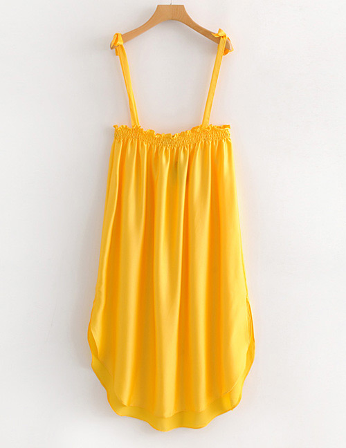 Fashion Yellow Pure Color Decorated Suspender Dress