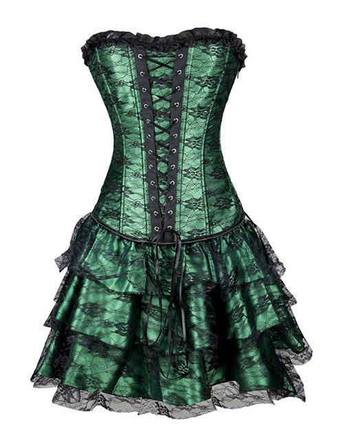 Sexy Green Lace Decorated Pure Color Corset (3 Pcs )