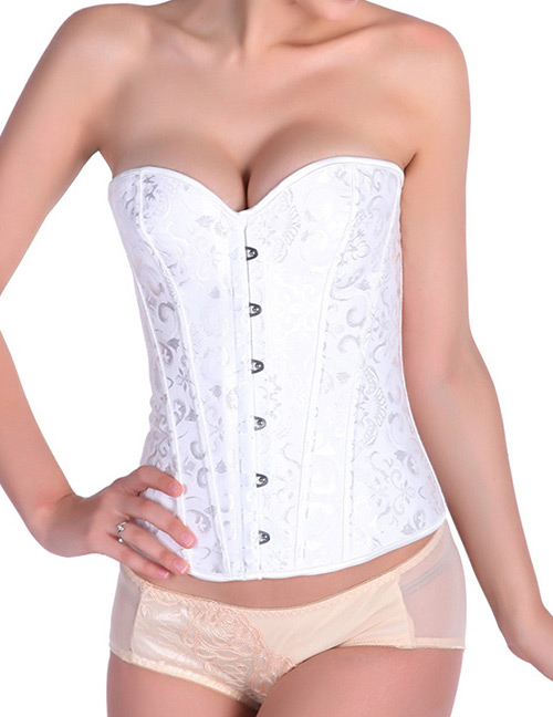 Sexy White Flower Pattern Decorated Corset