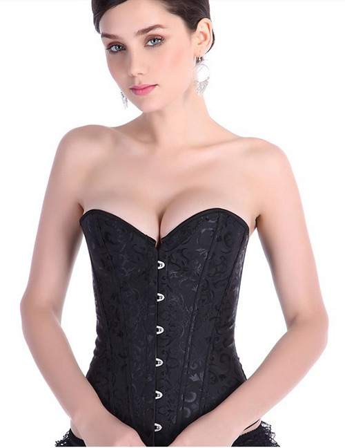 Sexy Black Flower Pattern Decorated Corset