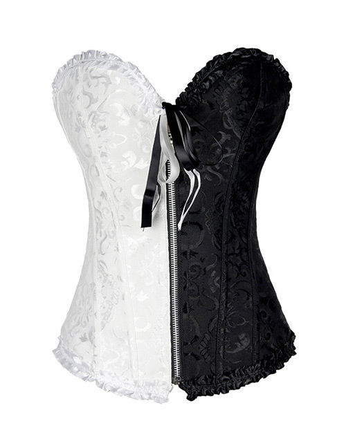 Fashion White+black Zipper Decorated Corset