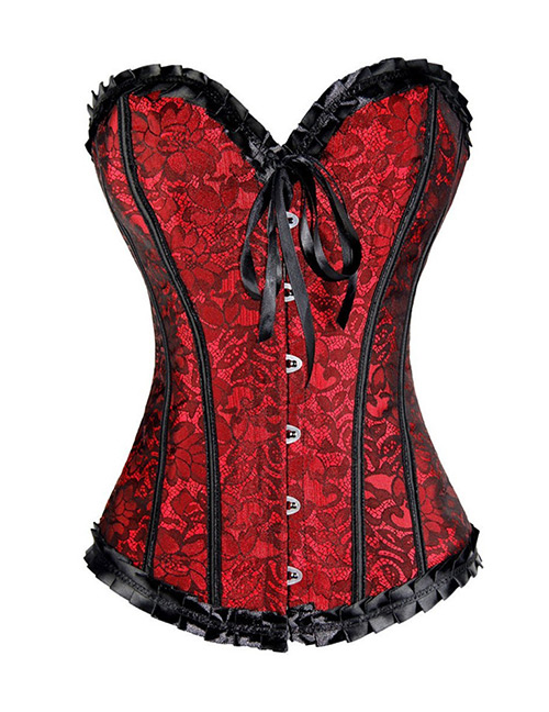 Fashion Red Flower Pattern Decorated Corset