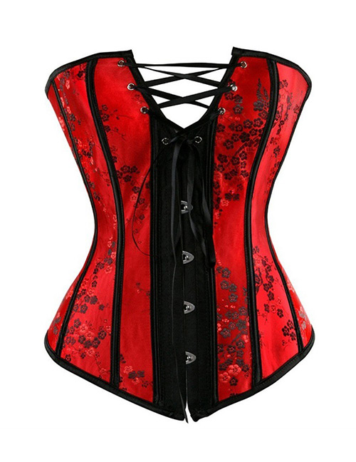 Sexy Red Bandages Decorated Pure Color Corset