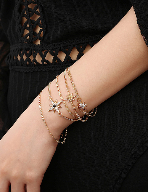 Fashion Gold Color Starfish Shape Decorated Multi-layer Bracelet