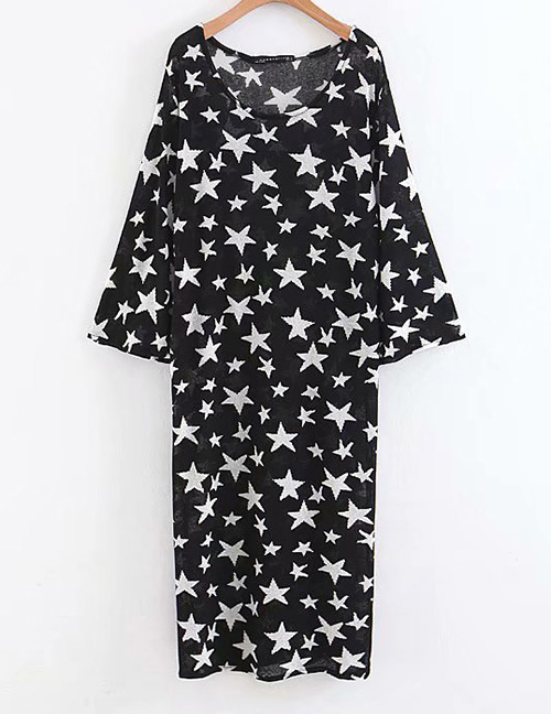 Fashion Black Star Pattern Decorated Long Sleeves Dress