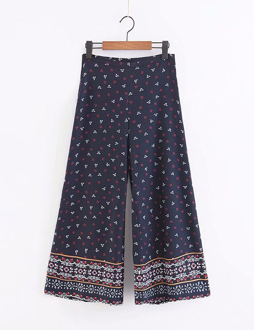 Fashion Navy Flower Pattern Decorated Pants
