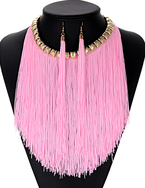 Fashion Pink Tassel Decorated Jewelry Sets