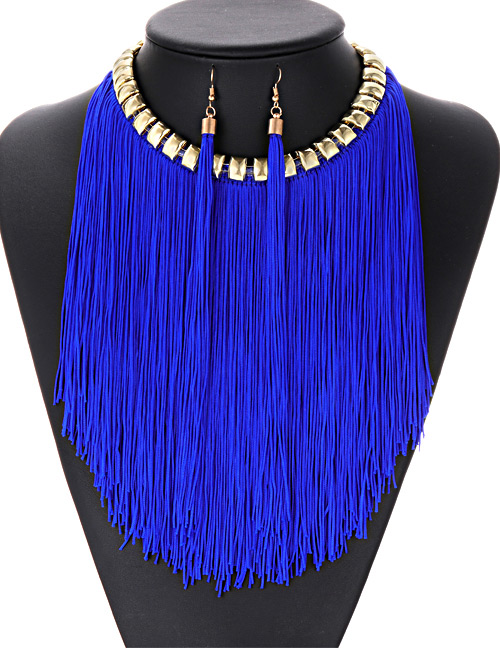 Fashion Sapphire Blue Tassel Decorated Jewelry Sets