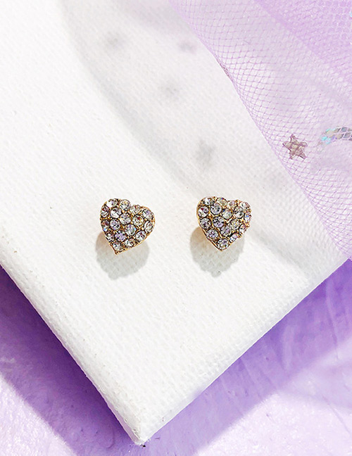 Fashion Gold Color Heart Shape Decorated Full Diamond Earrings