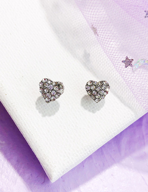 Fashion Silver Color Heart Shape Decorated Full Diamond Earrings