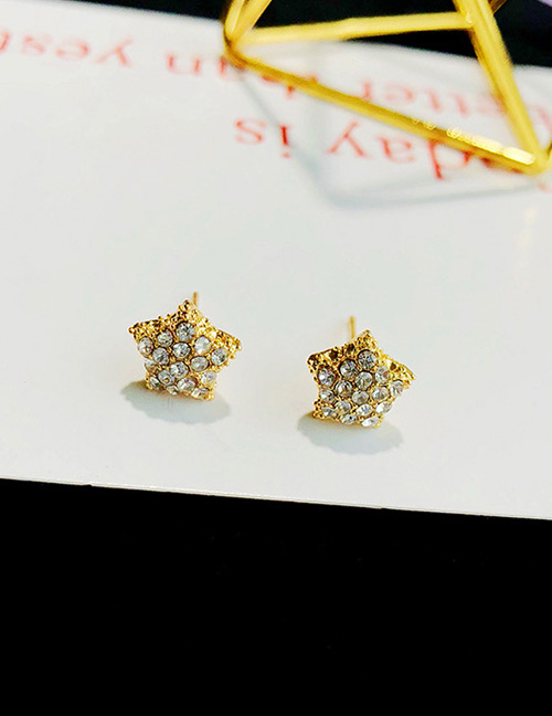 Fashion Gold Color Star Shape Decorated Full Diamond Earrings