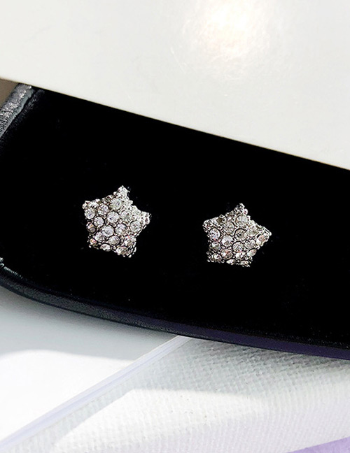 Fashion Silver Color Star Shape Decorated Full Diamond Earrings