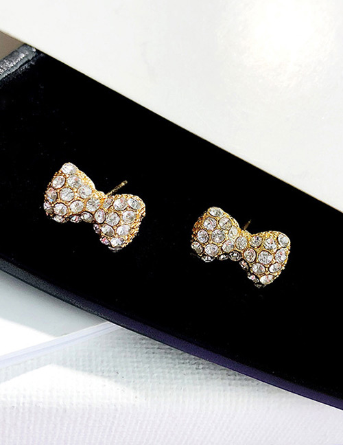 Fashion Gold Color Bowknot Shape Decorated Full Diamond Earrings