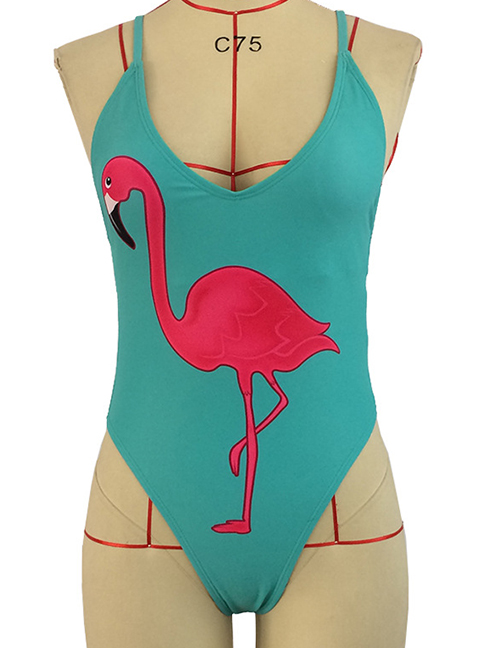 Sexy Green Flamingos Pattern Decorated Swimwear