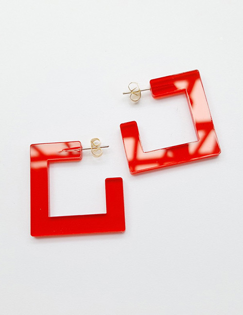 Fashion Red Square Shape Decorated Earrings
