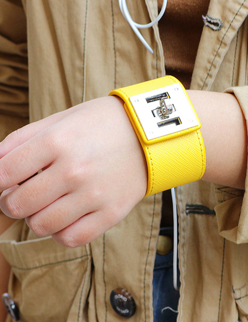 Fashion Yellow Pure Color Design Width Bracelet