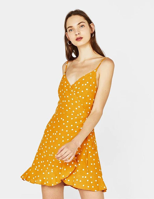 Sexy Yellow Dots Pattern Decorated Suspender Dress
