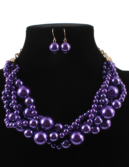 Elegant Purple Pearls Decorated Pure Color Jewelry Sets