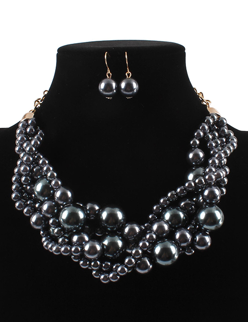 Elegant Gray Pearls Decorated Pure Color Jewelry Sets