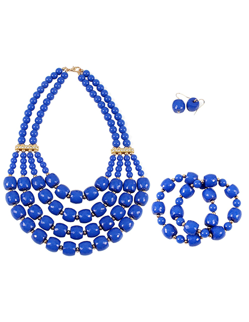 Elegant Sapphire Blue Pure Color Design Multi-layer Jewelry Sets