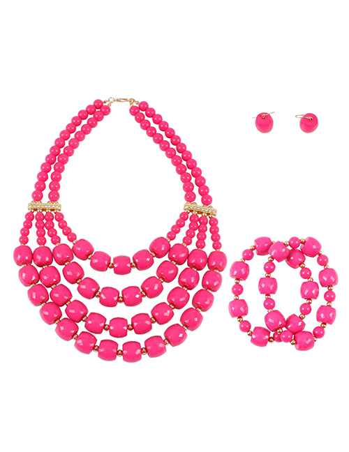 Elegant Plum Red Pure Color Design Multi-layer Jewelry Sets