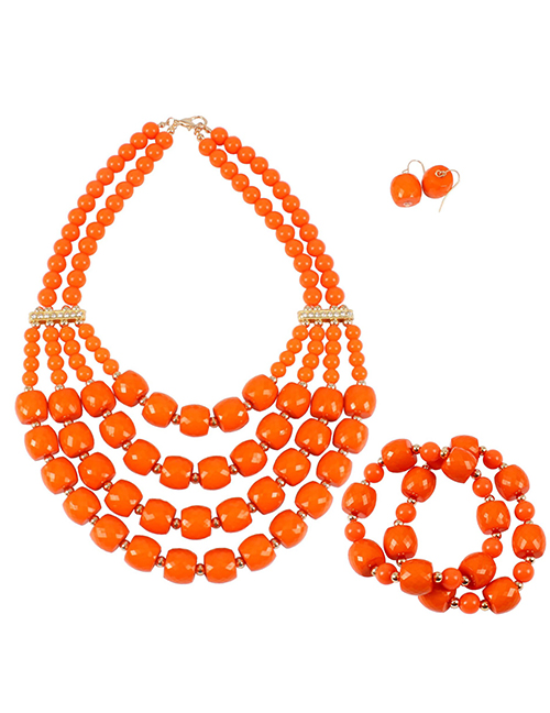 Elegant Orange Pure Color Design Multi-layer Jewelry Sets