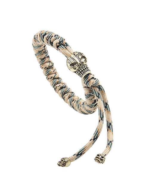 Trendy Khaki Skull Shape Decorated Bracelet