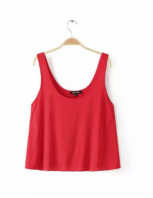 Fashion Red Pure Color Decorated Vest