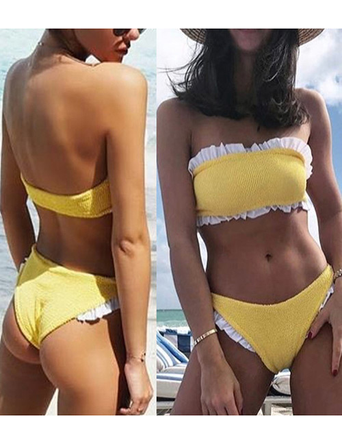Sexy Yellow Strapless Design Split Bikini