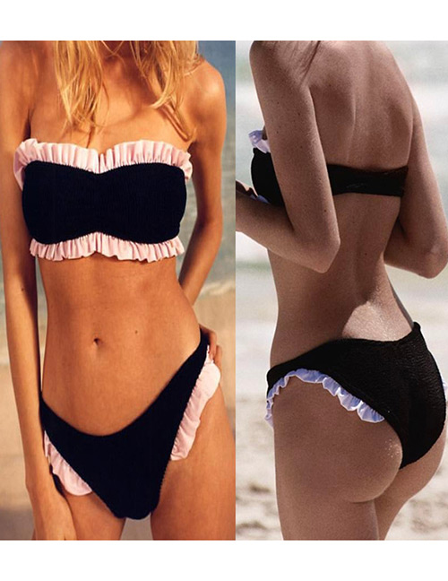 Sexy Black Strapless Design Split Bikini