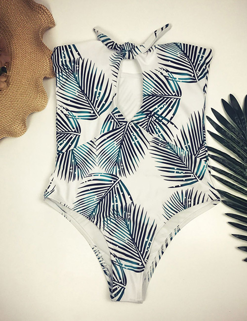 Sexy White Leaf Pattern Design Hollow Out Bikini