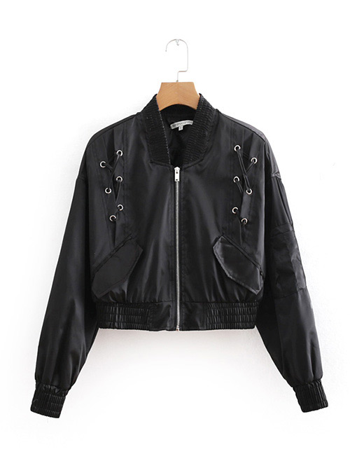 Fashion Black Pure Color Design Long Sleeves Jacket